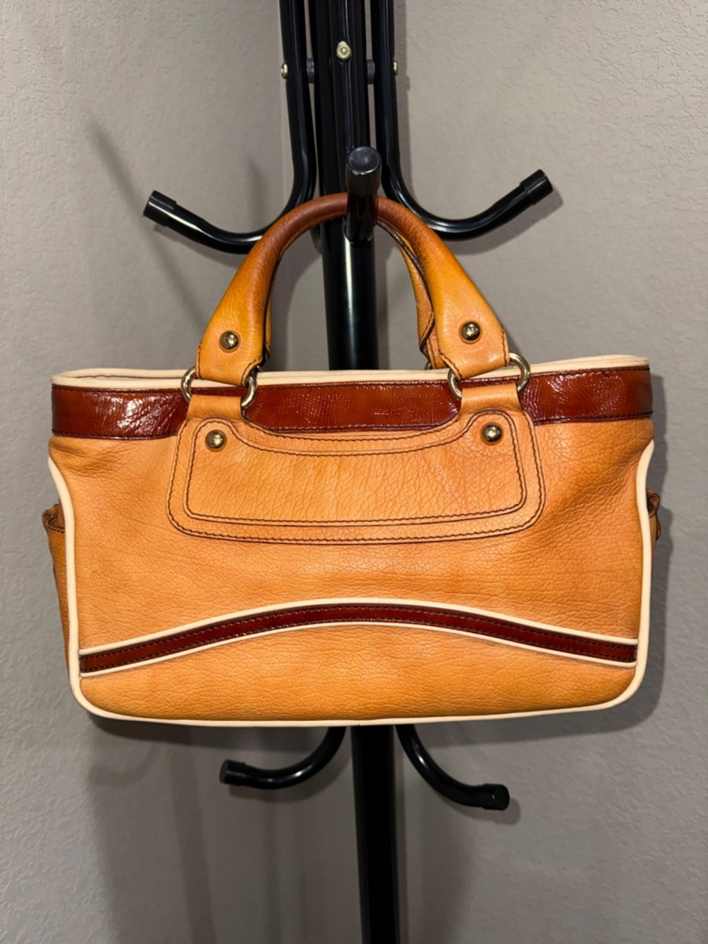 Celine Two-Tone Tan & Brown Leather Satchel - Picture 4 of 15